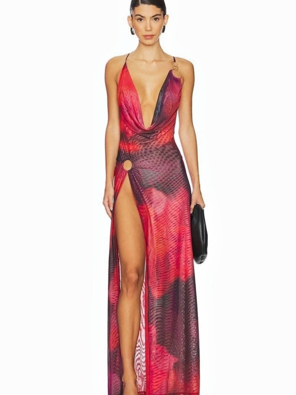 Jaded London Abstract Maxi Dress in Red & Black Size 2 Like New.